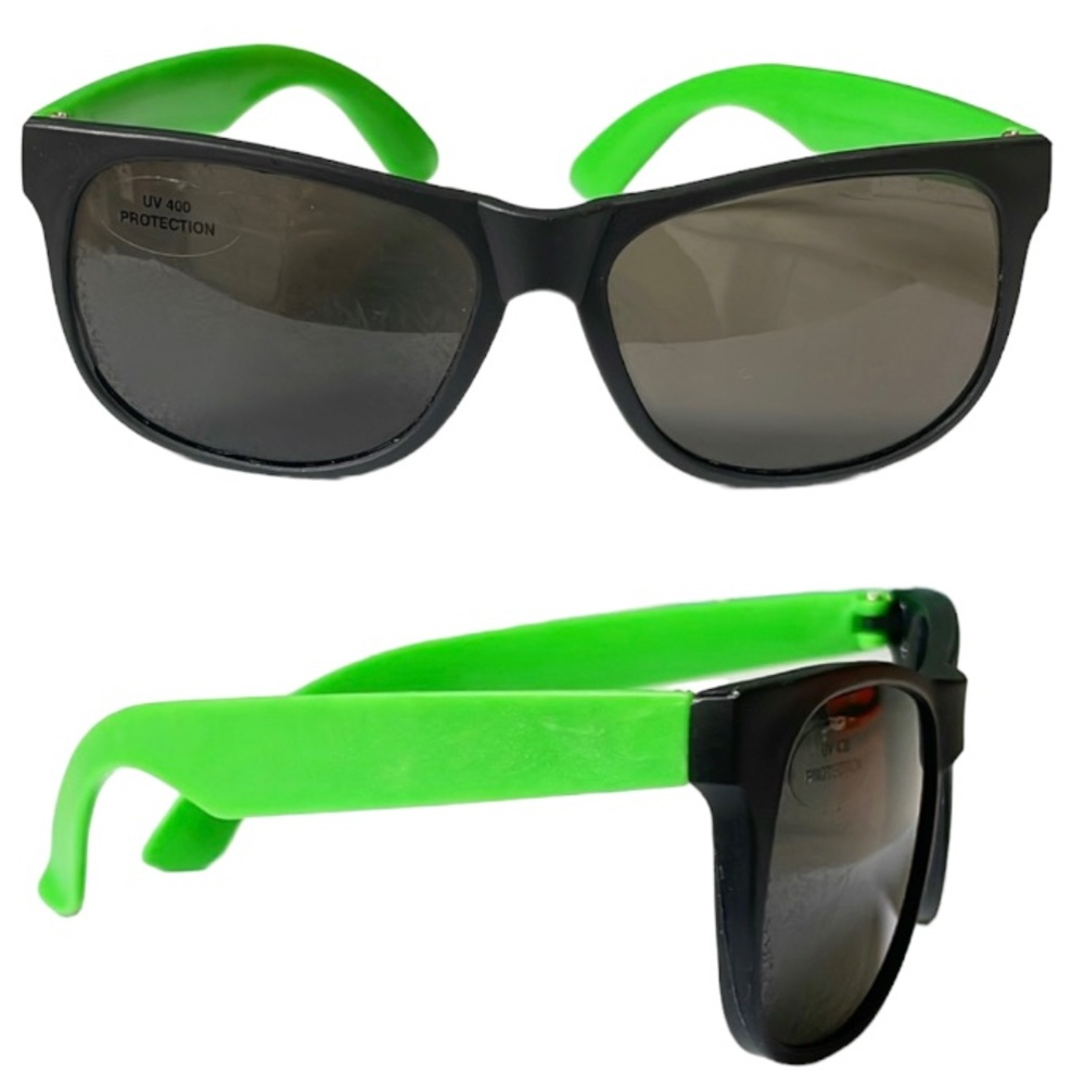 Neon green and black plastic sunglasses